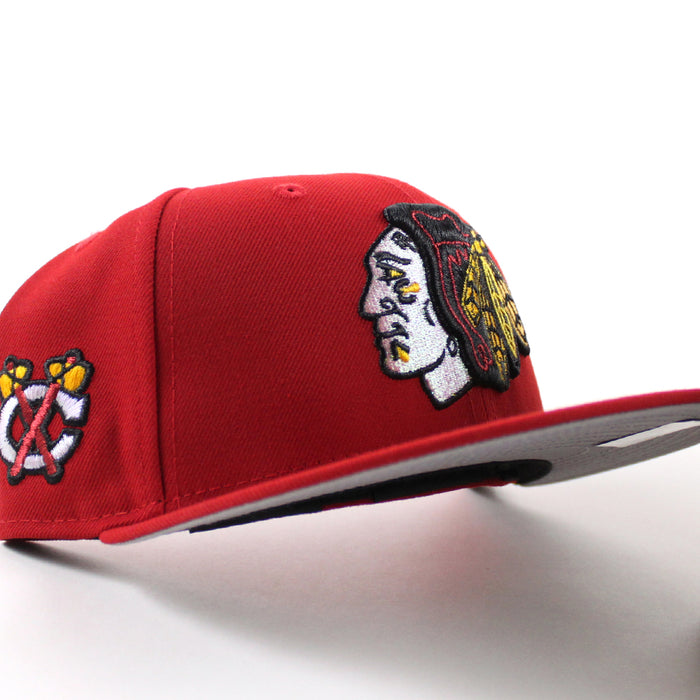 Chicago Blackhawks Black Hawks Logo New Era 59Fifty Fitted Hat (Scarlet Red Black Under brim)