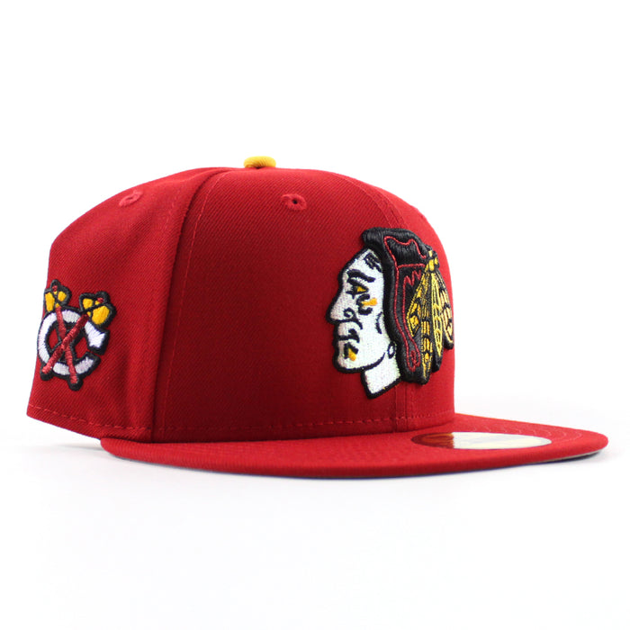 Chicago Blackhawks Black Hawks Logo New Era 59Fifty Fitted Hat (Scarlet Red Black Under brim)