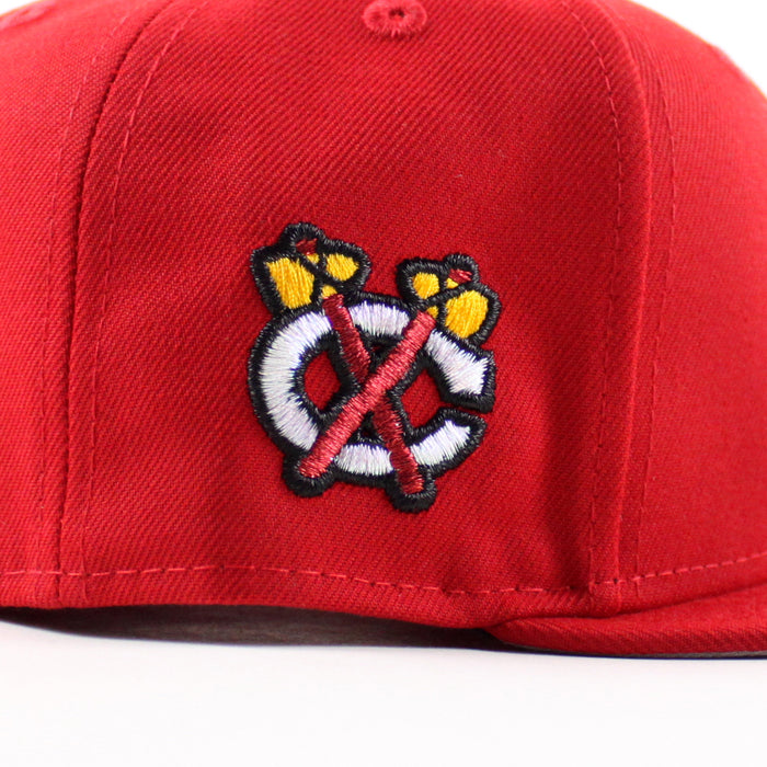 Chicago Blackhawks Black Hawks Logo New Era 59Fifty Fitted Hat (Scarlet Red Black Under brim)