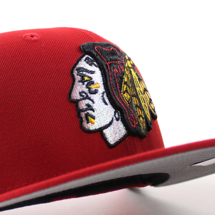 Chicago Blackhawks Black Hawks Logo New Era 59Fifty Fitted Hat (Scarlet Red Black Under brim)