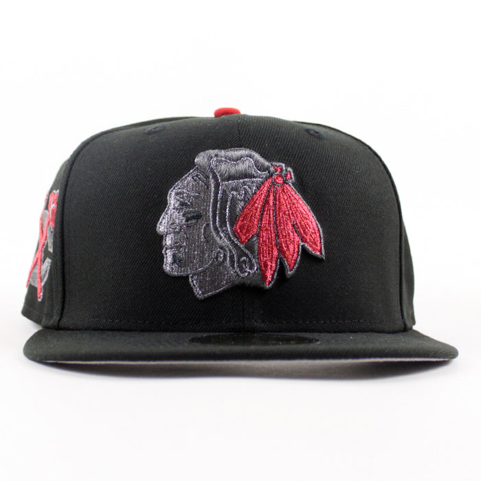 Chicago Blackhawks Blackhawks Patch New Era 59Fifty Fitted Hat (Black Gray Under brim)