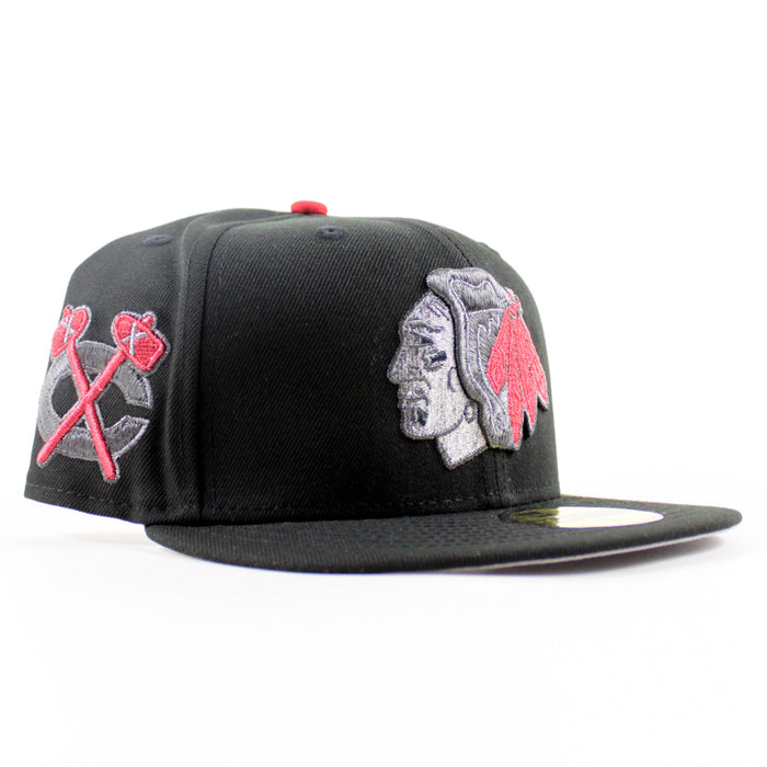 Chicago Blackhawks Blackhawks Patch New Era 59Fifty Fitted Hat (Black Gray Under brim)