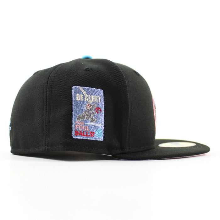 Chicago Cubs be Alert For Foul Balls New Era 59Fifty Fitted Hat (Black Pink Under Brim)