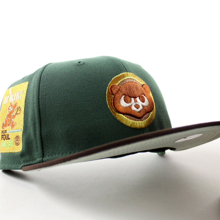 Chicago Cubs be Alert For Foul Balls New Era 59Fifty Fitted Hat (Mountain Green Burnt Wood Moss Under Brim)