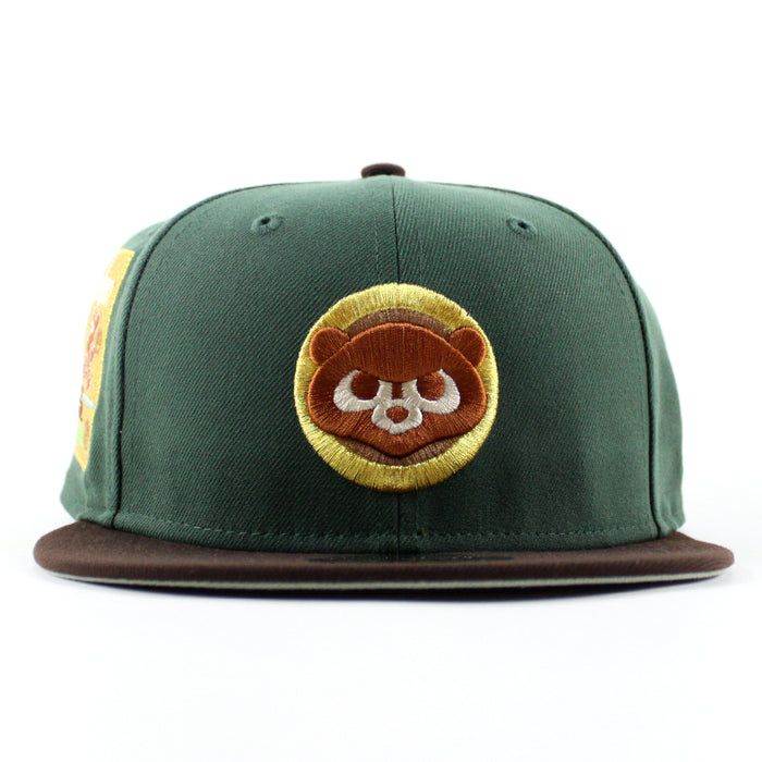 Chicago Cubs be Alert For Foul Balls New Era 59Fifty Fitted Hat (Mountain Green Burnt Wood Moss Under Brim)