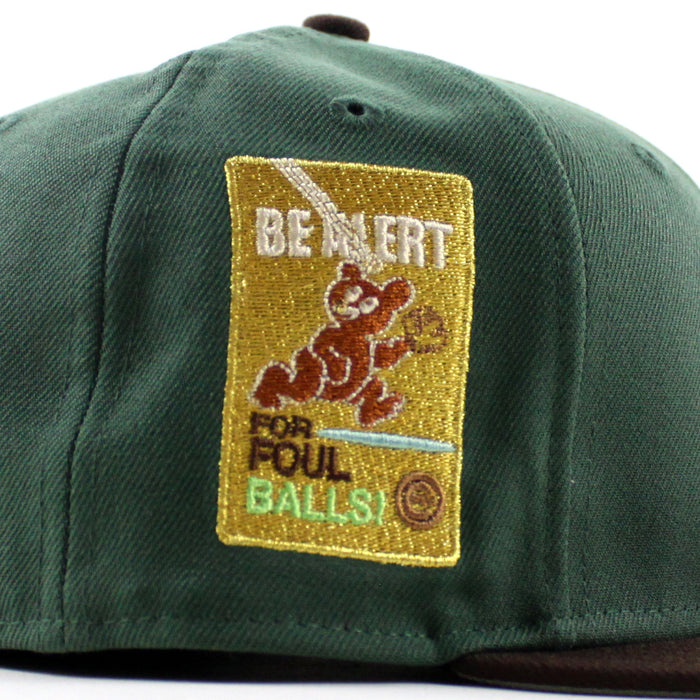 Chicago Cubs be Alert For Foul Balls New Era 59Fifty Fitted Hat (Mountain Green Burnt Wood Moss Under Brim)