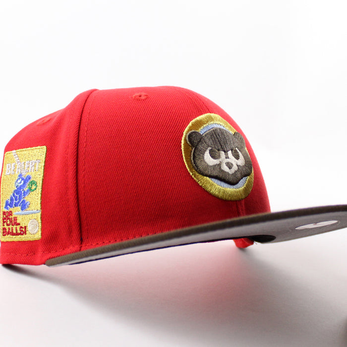 Chicago Cubs be Alert For Foul Balls  New Era 59Fifty Fitted Hat (Red Brown Green Under Brim)