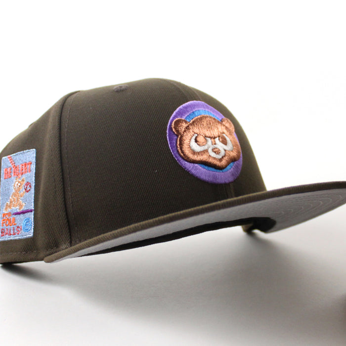 Chicago Cubs be Alert For Foul Balls New Era 59Fifty Fitted Hat (Walnut Gray Under Brim)