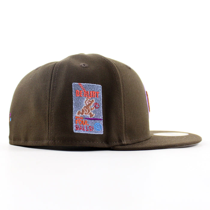 Chicago Cubs be Alert For Foul Balls New Era 59Fifty Fitted Hat (Walnut Gray Under Brim)