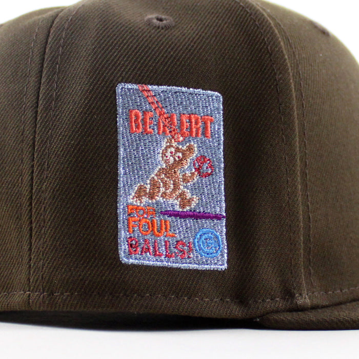 Chicago Cubs be Alert For Foul Balls New Era 59Fifty Fitted Hat (Walnut Gray Under Brim)