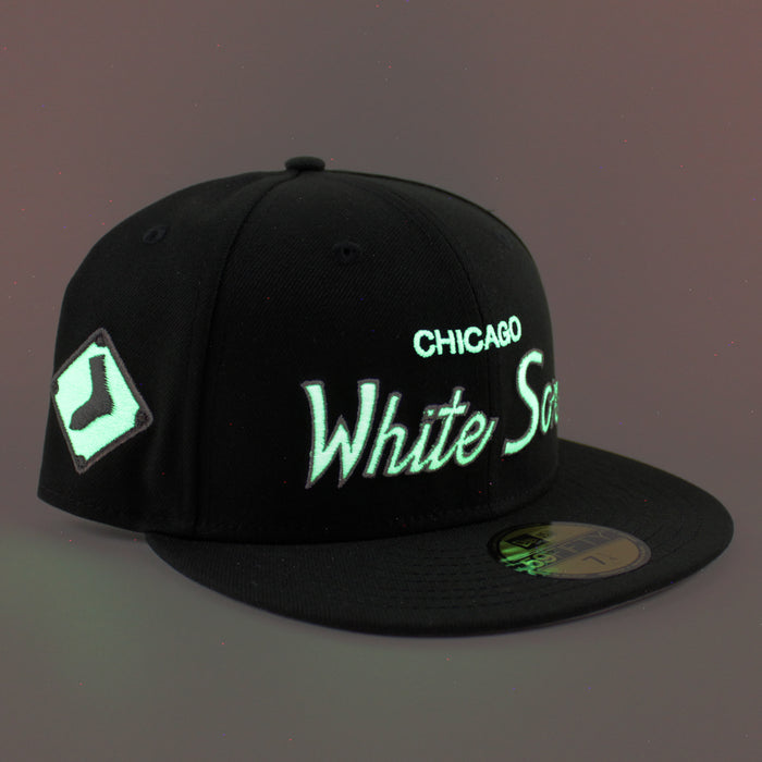 Chicago White Sox Socks Patch New Era Fitted 59Fifty Hat (Black Gray Under Brim)