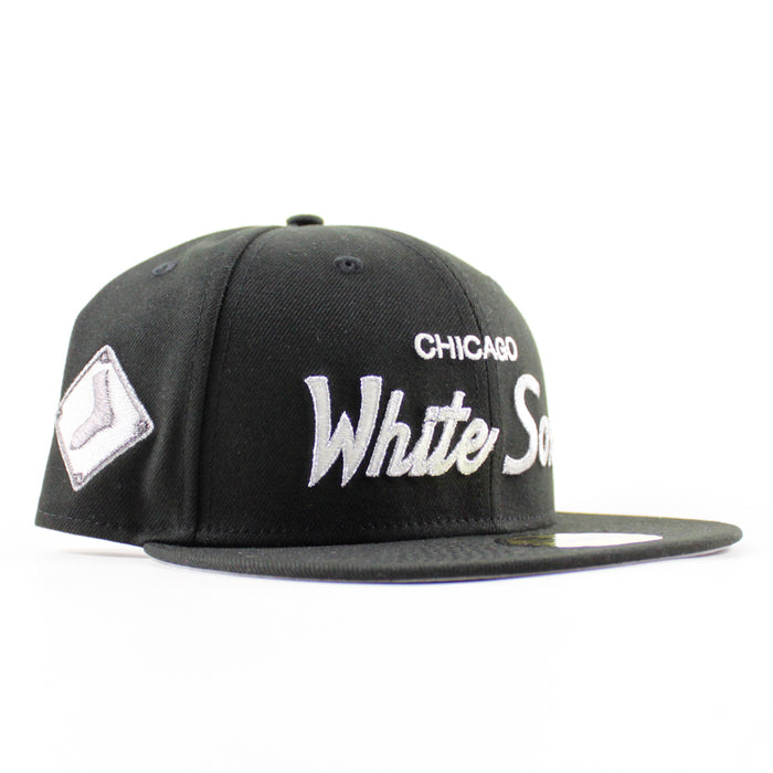 Chicago White Sox Socks Patch New Era Fitted 59Fifty Hat (Black Gray Under Brim)