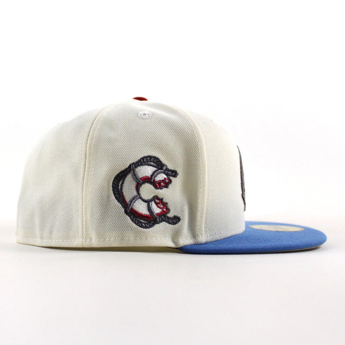 Clearwater Threshers lifebuoy Patch New Era 59FIFTY Fitted Hat (Chrome White Blue Reef Gray Under Brim)