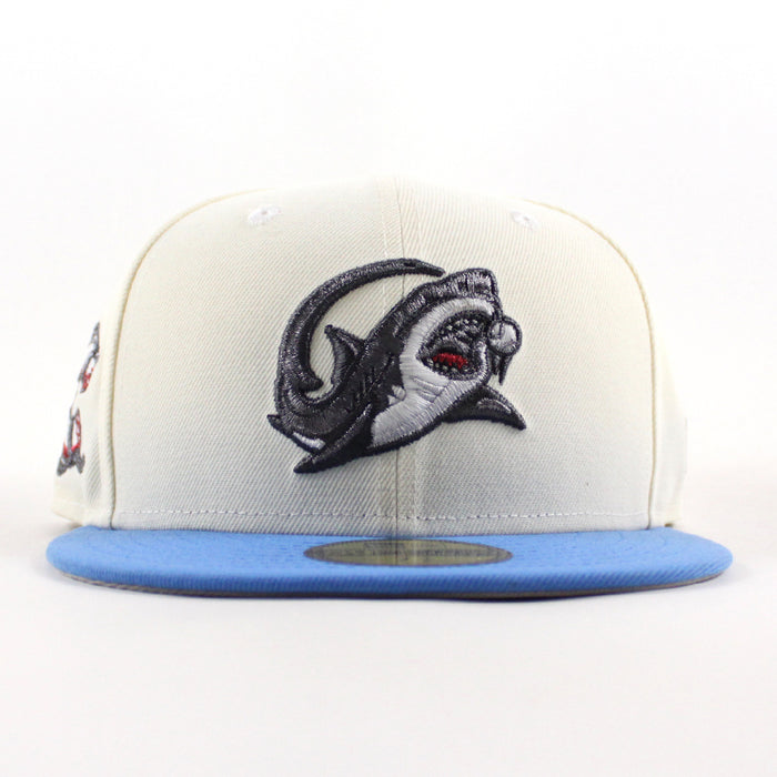 Clearwater Threshers lifebuoy Patch New Era 59FIFTY Fitted Hat (Chrome White Blue Reef Gray Under Brim)