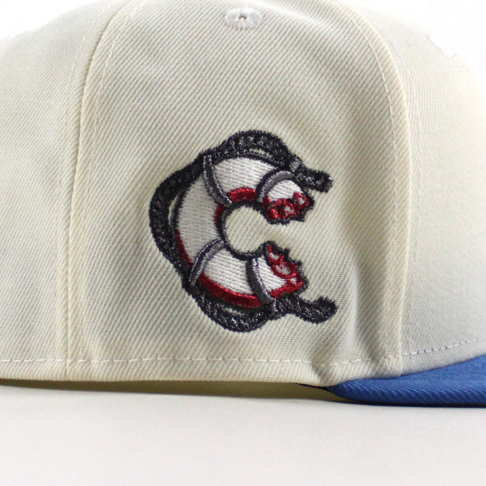Clearwater Threshers lifebuoy Patch New Era 59FIFTY Fitted Hat (Chrome White Blue Reef Gray Under Brim)