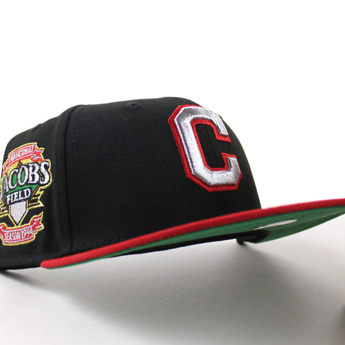Cleveland Indians Jacobs Field New Era 59Fifty Fitted Hat (Black Scarlet Red Green Under Brim)