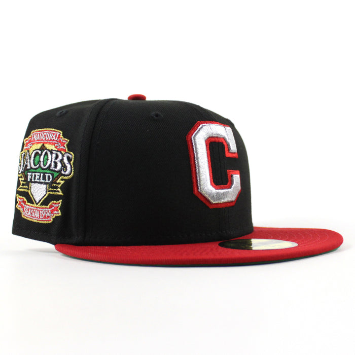 Cleveland Indians Jacobs Field New Era 59Fifty Fitted Hat (Black Scarlet Red Green Under Brim)