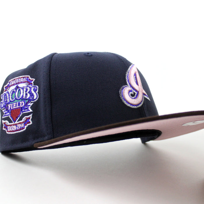 Cleveland Indians Season 1994 New Era 59Fifty Fitted Hat (Navy Burnt Wood Pink Under Brim)