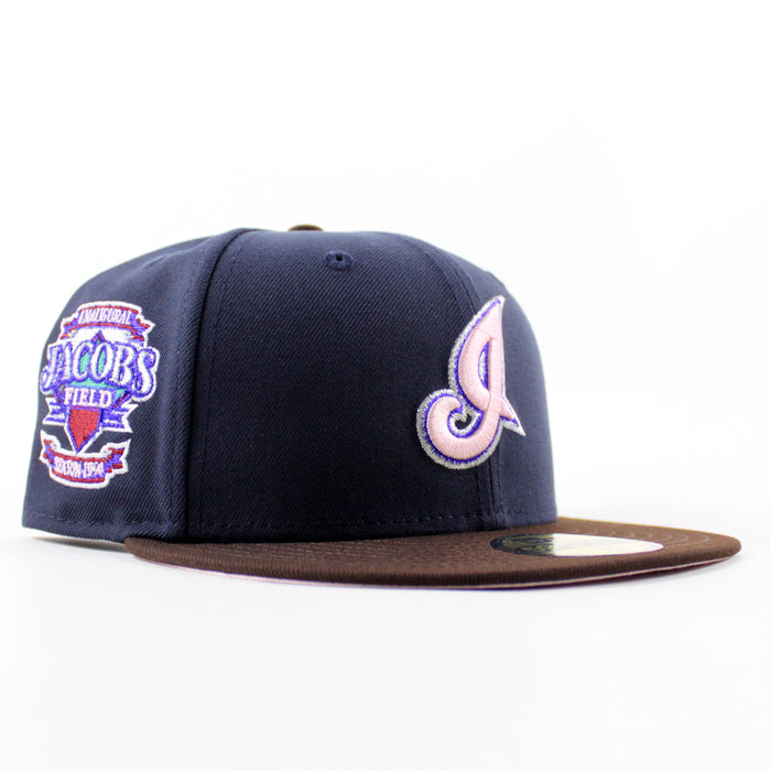 Cleveland Indians Season 1994 New Era 59Fifty Fitted Hat (Navy Burnt Wood Pink Under Brim)