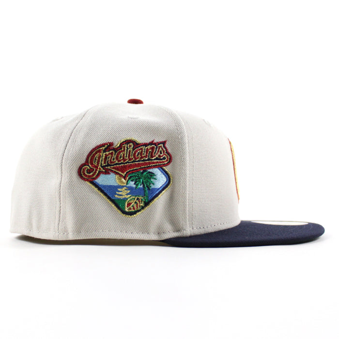 Cleveland Indians Spring Patch New Era 59Fifty Fitted Hat (Stone Navy Dark Green Under Brim)