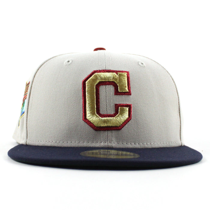 Cleveland Indians Spring Patch New Era 59Fifty Fitted Hat (Stone Navy Dark Green Under Brim)