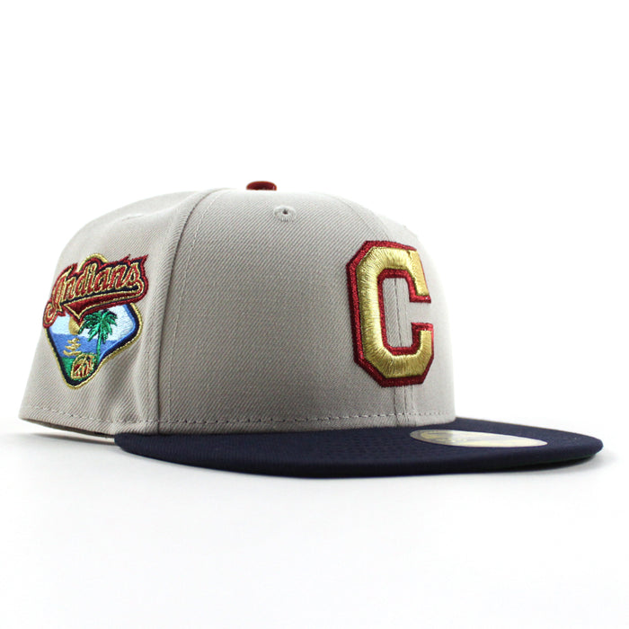 Cleveland Indians Spring Patch New Era 59Fifty Fitted Hat (Stone Navy Dark Green Under Brim)