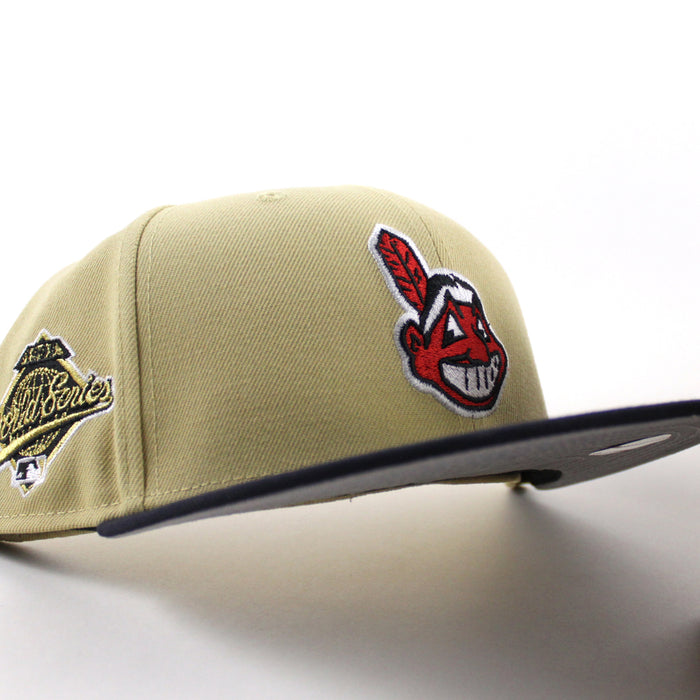 Cleveland Indians Wahoo Primary Logo 1948 Patch New Era 59Fifty Fitted Hat (Vegas Gold Navy Gray Under Brim)