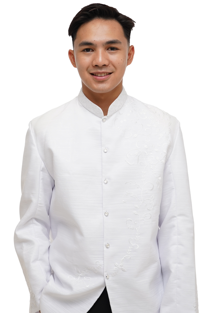 White Satin Cocoon Barong Tagalog Coat