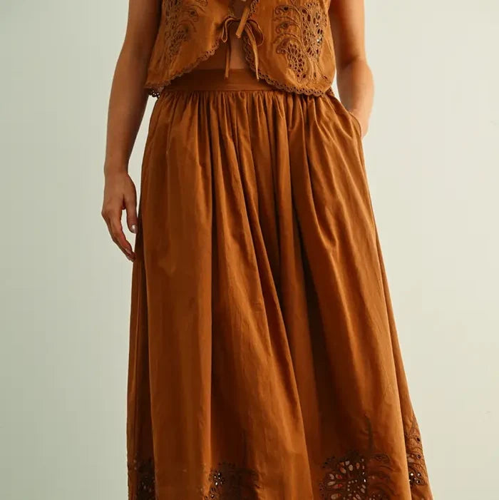 Coffee Embroidered Skirt