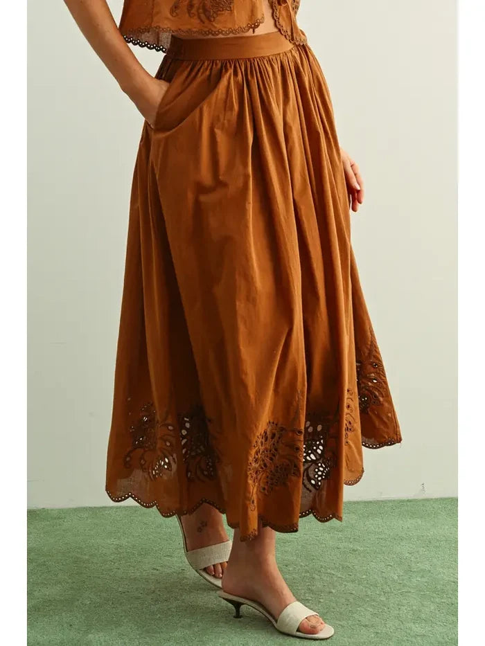 Coffee Embroidered Skirt