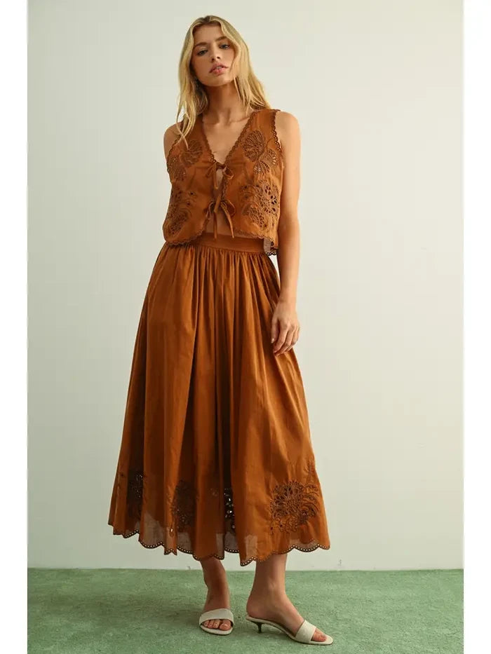 Coffee Embroidered Skirt