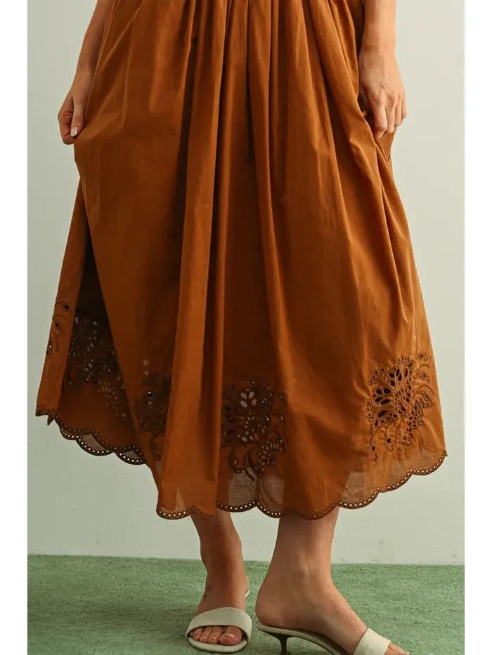 Coffee Embroidered Skirt