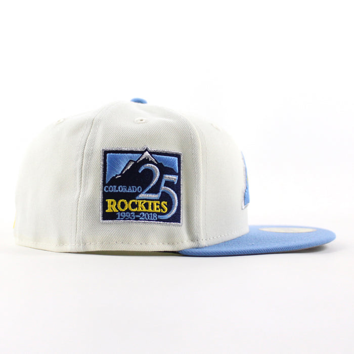 Colorado Rockies 25th Anniversary New Era 59Fifty Fitted Hat (Chrome White Light Blue Gray Under Brim)
