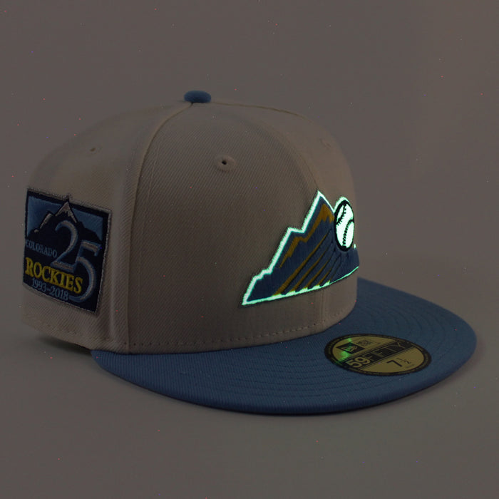 Colorado Rockies 25th Anniversary New Era 59Fifty Fitted Hat (Chrome White Light Blue Gray Under Brim)