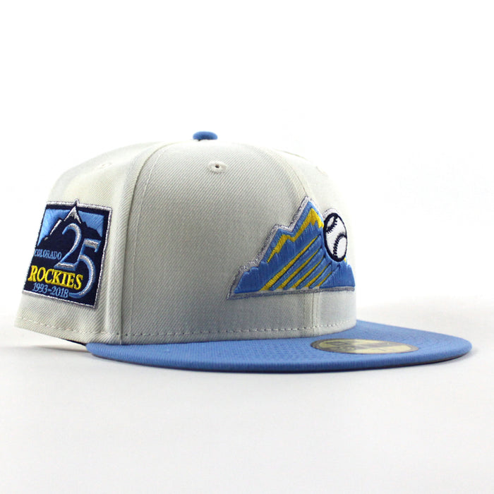 Colorado Rockies 25th Anniversary New Era 59Fifty Fitted Hat (Chrome White Light Blue Gray Under Brim)
