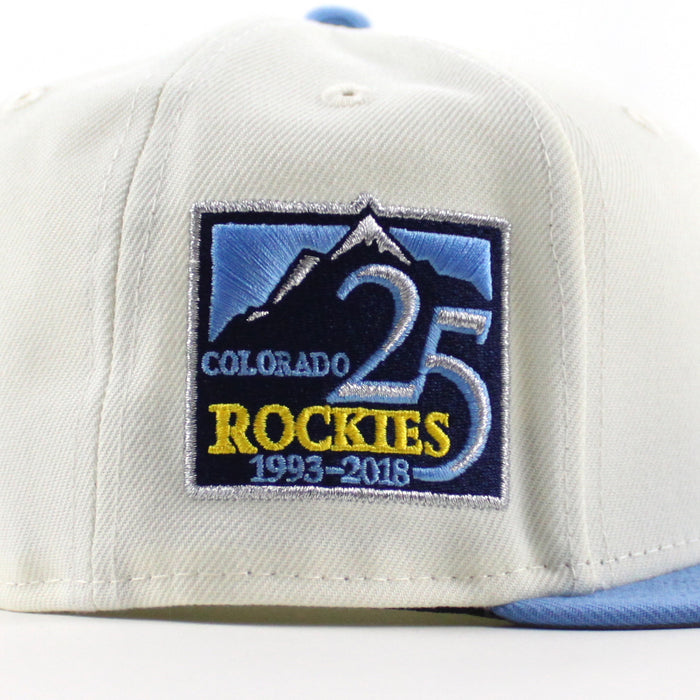 Colorado Rockies 25th Anniversary New Era 59Fifty Fitted Hat (Chrome White Light Blue Gray Under Brim)