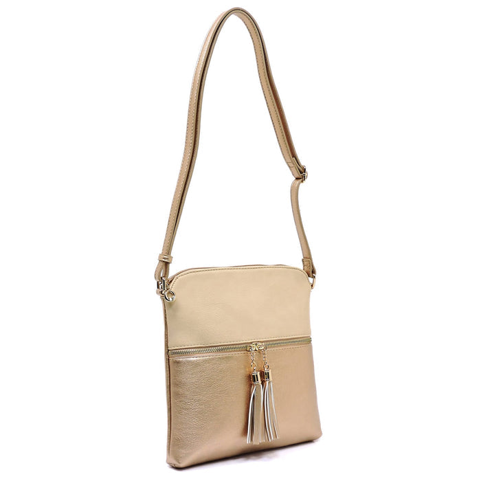 Colorblock Zip Tassel Crossbody Bag