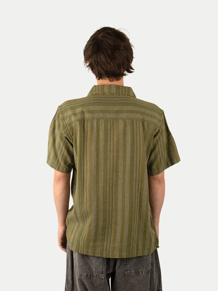 Cotton Homespun Camp Shirt | Moss Green Stripe-Image 3