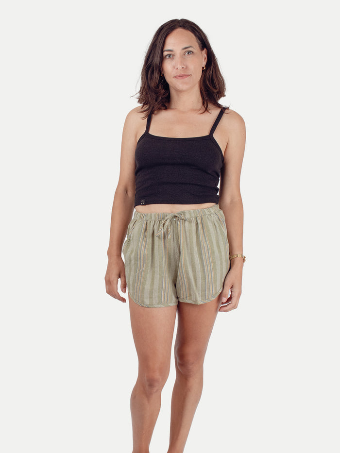 Cotton Stripe Shorts | Sage-Image 1