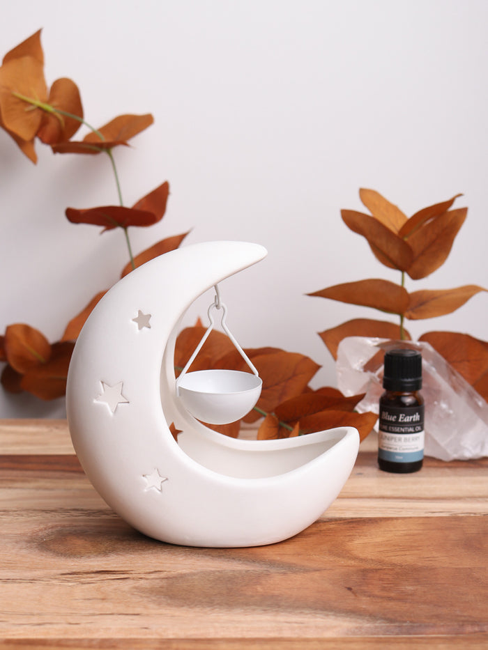 Crescent Moon Hanging Oil Burner | White-Image 1