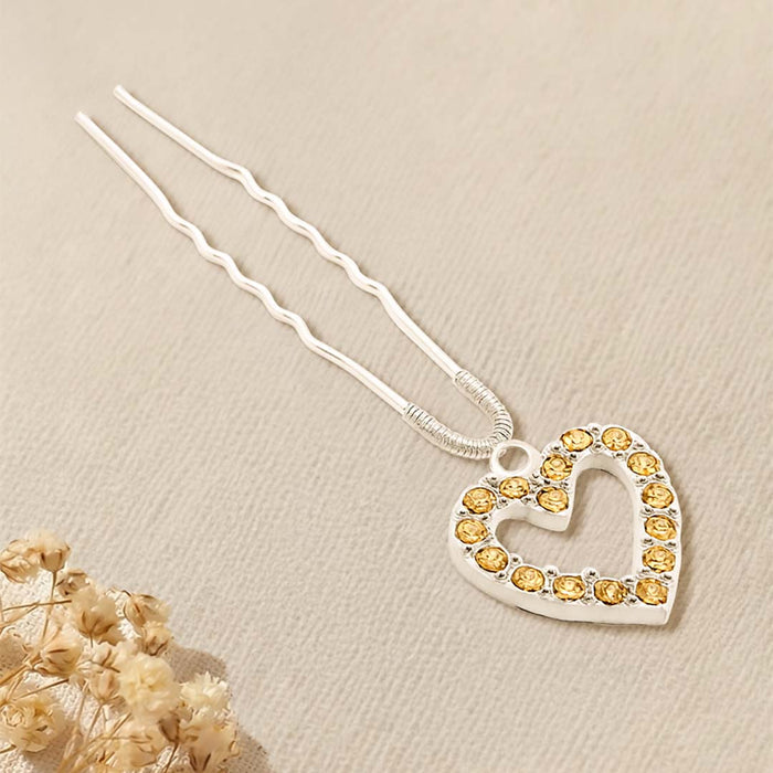 Crystal Heart U Pin - Gold - Set of 1
