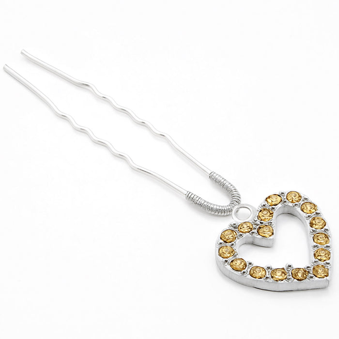Crystal Heart U Pin - Gold - Set of 1