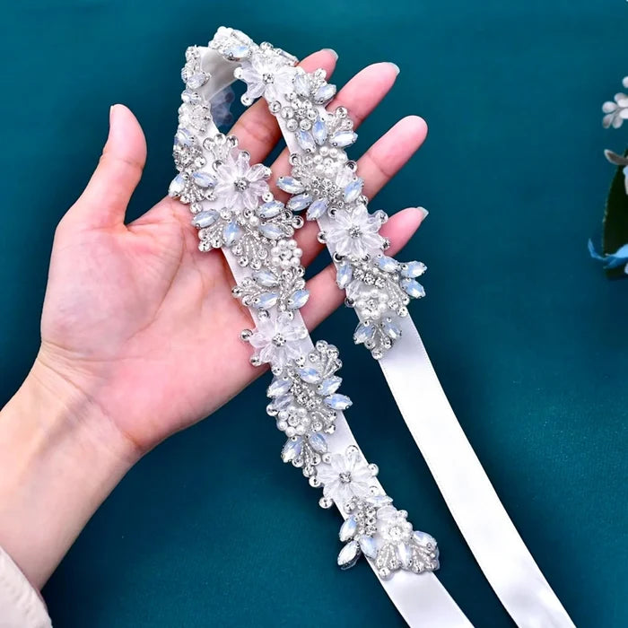 Wedding Accessories - Swarovski Opal and Pearl Bridal Belt/Sash