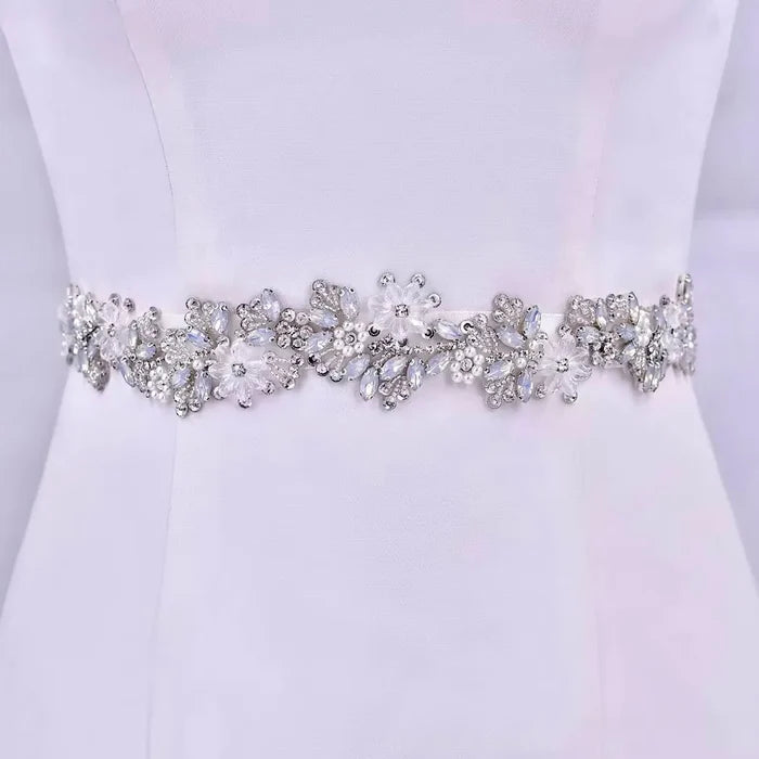 Wedding Accessories - Swarovski Opal and Pearl Bridal Belt/Sash