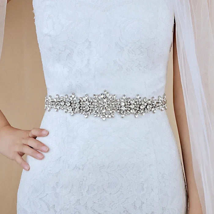 Wedding Accessories - Silver Crystal Bridal Belt/Sash