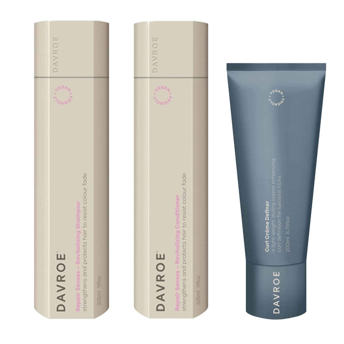 Davroe Repair Senses Revitalizing Shampoo, Conditioner and Curl Crème Definer Trio
