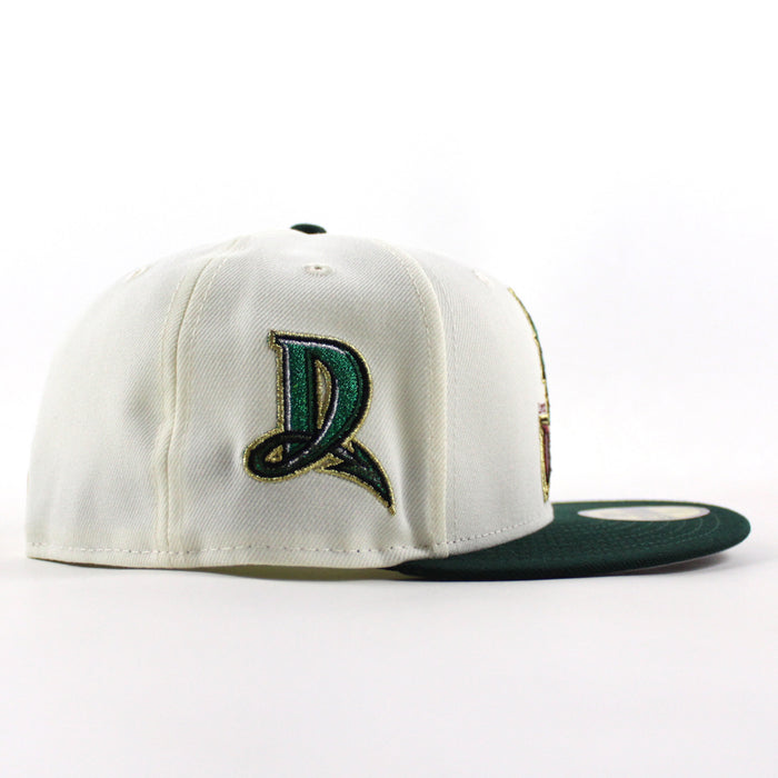 Dayton Dragons D Patch New Era 59Fifty Fitted Hat (Chrome White Dark Green Gray Under Brim)
