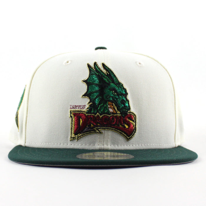 Dayton Dragons D Patch New Era 59Fifty Fitted Hat (Chrome White Dark Green Gray Under Brim)