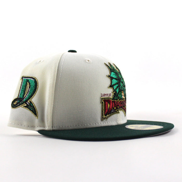 Dayton Dragons D Patch New Era 59Fifty Fitted Hat (Chrome White Dark Green Gray Under Brim)