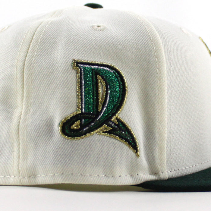 Dayton Dragons D Patch New Era 59Fifty Fitted Hat (Chrome White Dark Green Gray Under Brim)